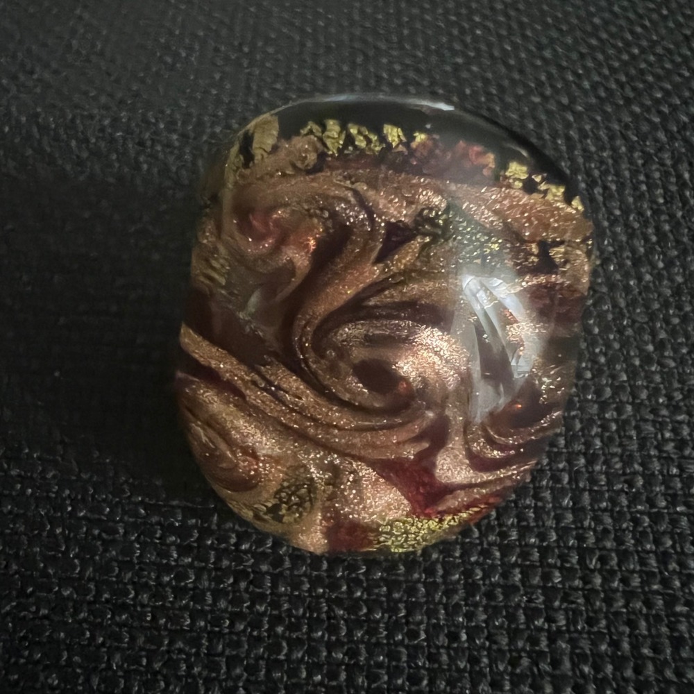 Murano Glass Gold Foil Swirl Statement Ring Size 5.5 Eclectic